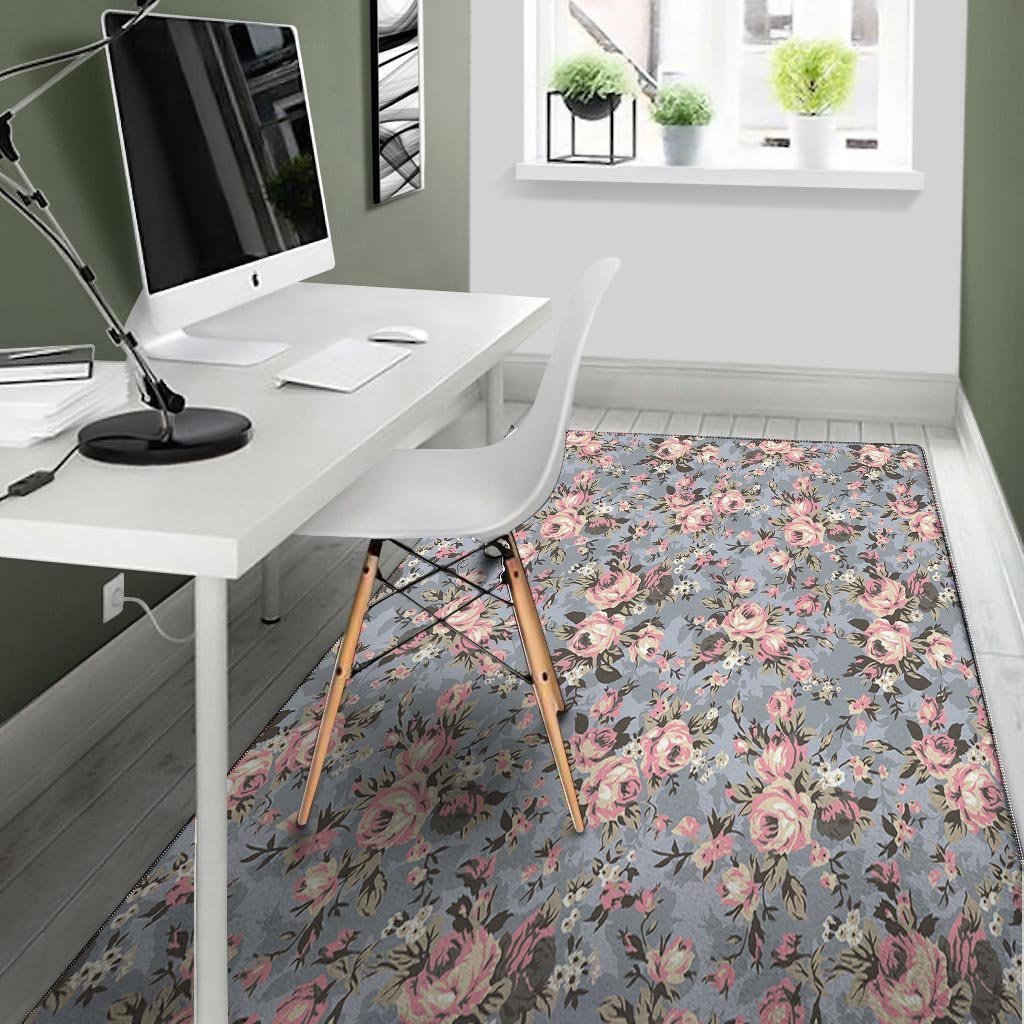 Vintage Pink Rose Flower Print Floor Mat-grizzshop