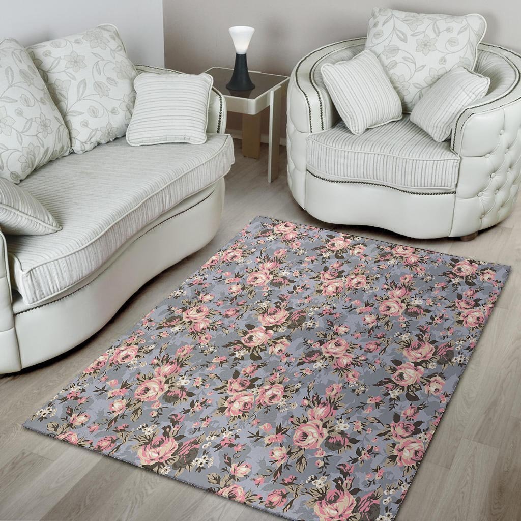 Vintage Pink Rose Flower Print Floor Mat-grizzshop