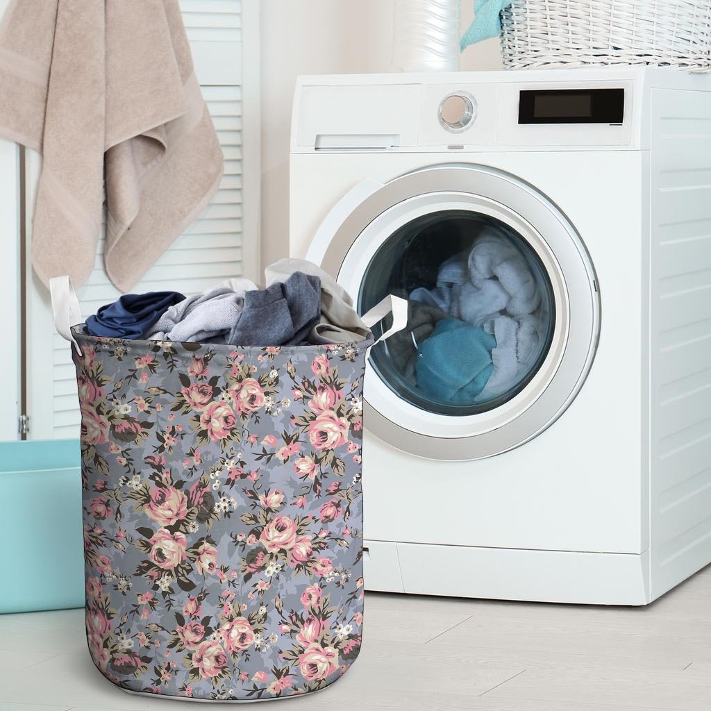 Vintage Pink Rose Flower Print Laundry Basket-grizzshop