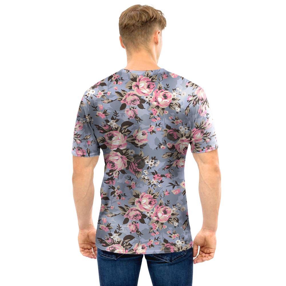Vintage Pink Rose Flower Print Men T Shirt-grizzshop