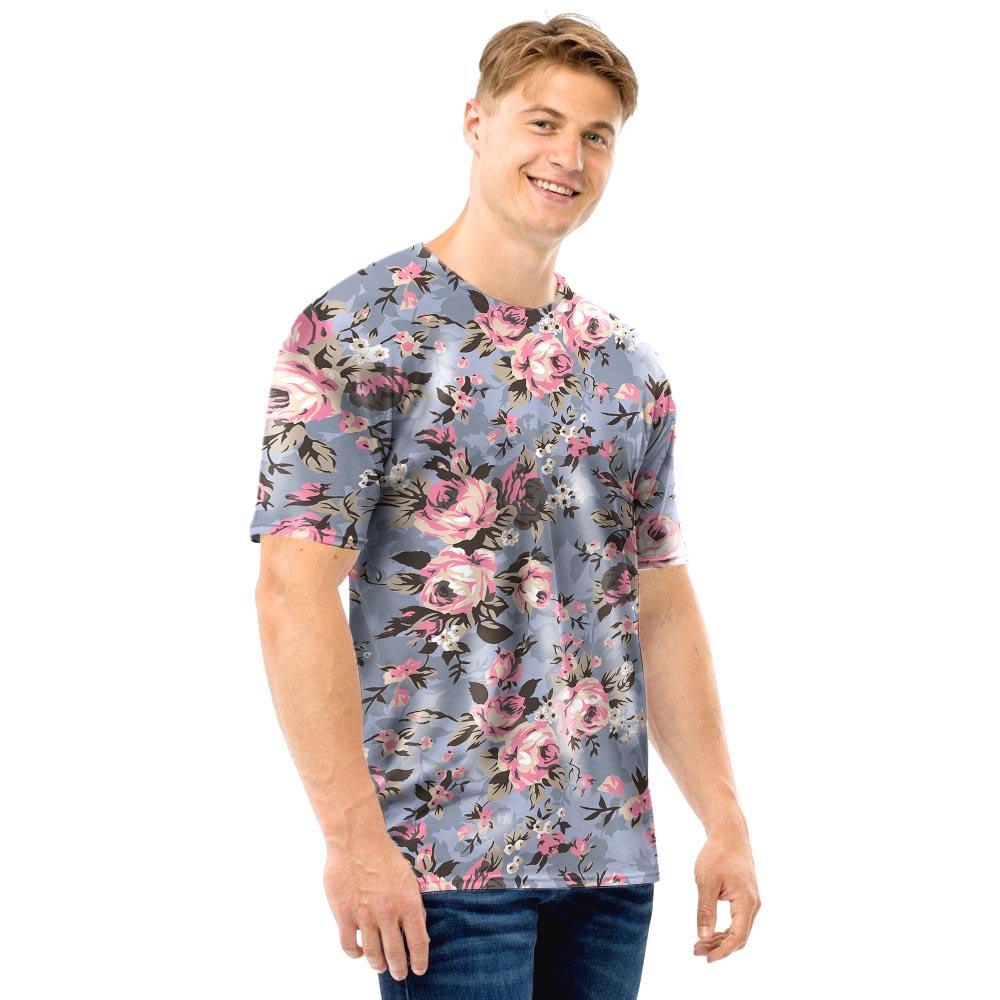 Vintage Pink Rose Flower Print Men T Shirt-grizzshop