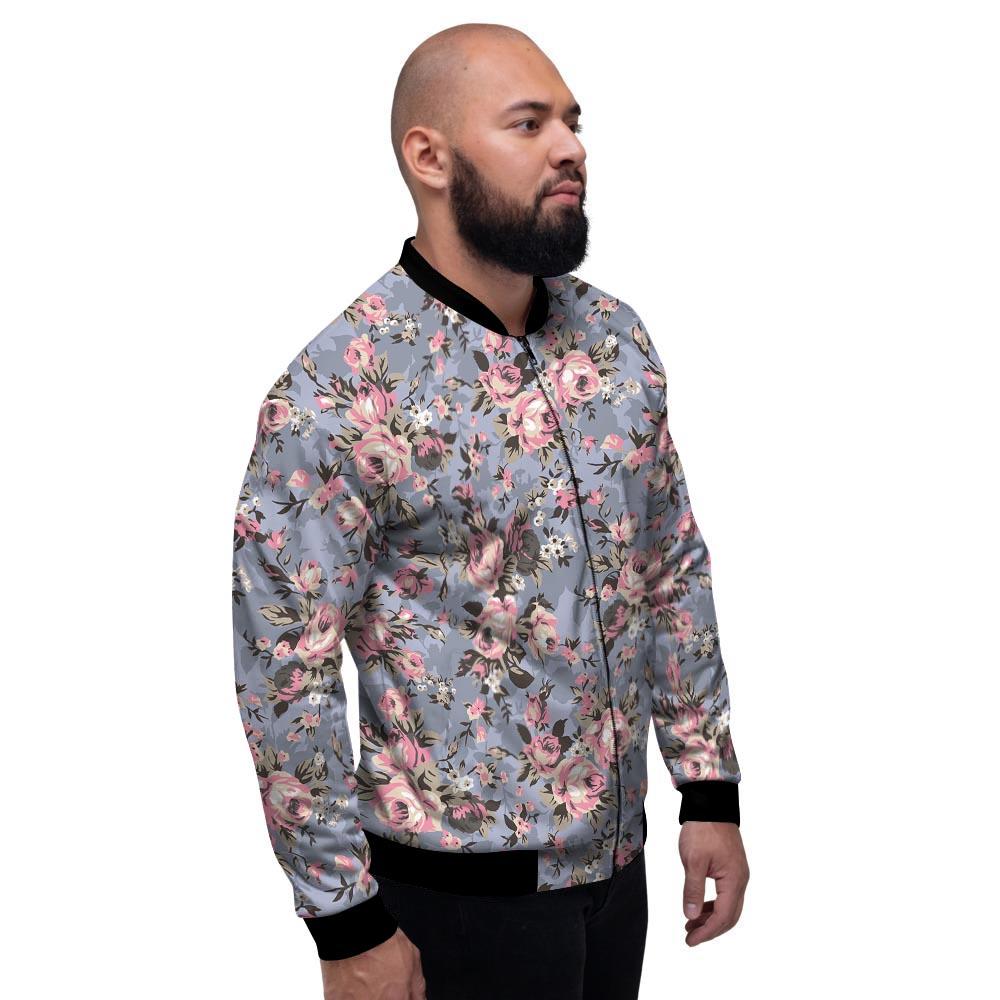 Vintage Pink Rose Flower Print Men's Bomber Jacket-grizzshop