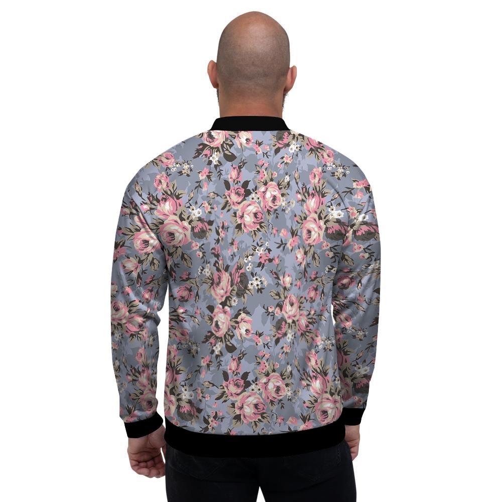 Vintage Pink Rose Flower Print Men's Bomber Jacket-grizzshop