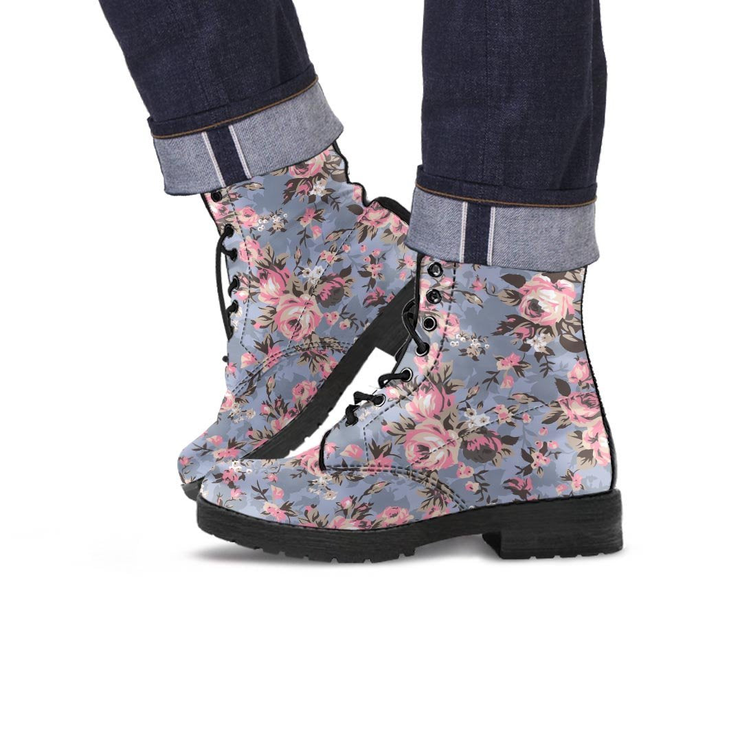 Vintage Pink Rose Flower Print Men's Boots-grizzshop