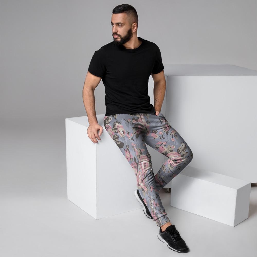 Vintage Pink Rose Flower Print Men's Joggers-grizzshop