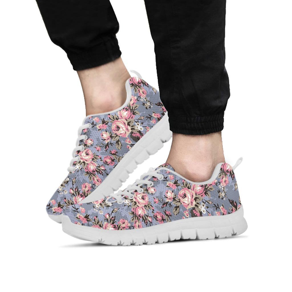 Vintage Pink Rose Flower Print Men's Sneakers-grizzshop