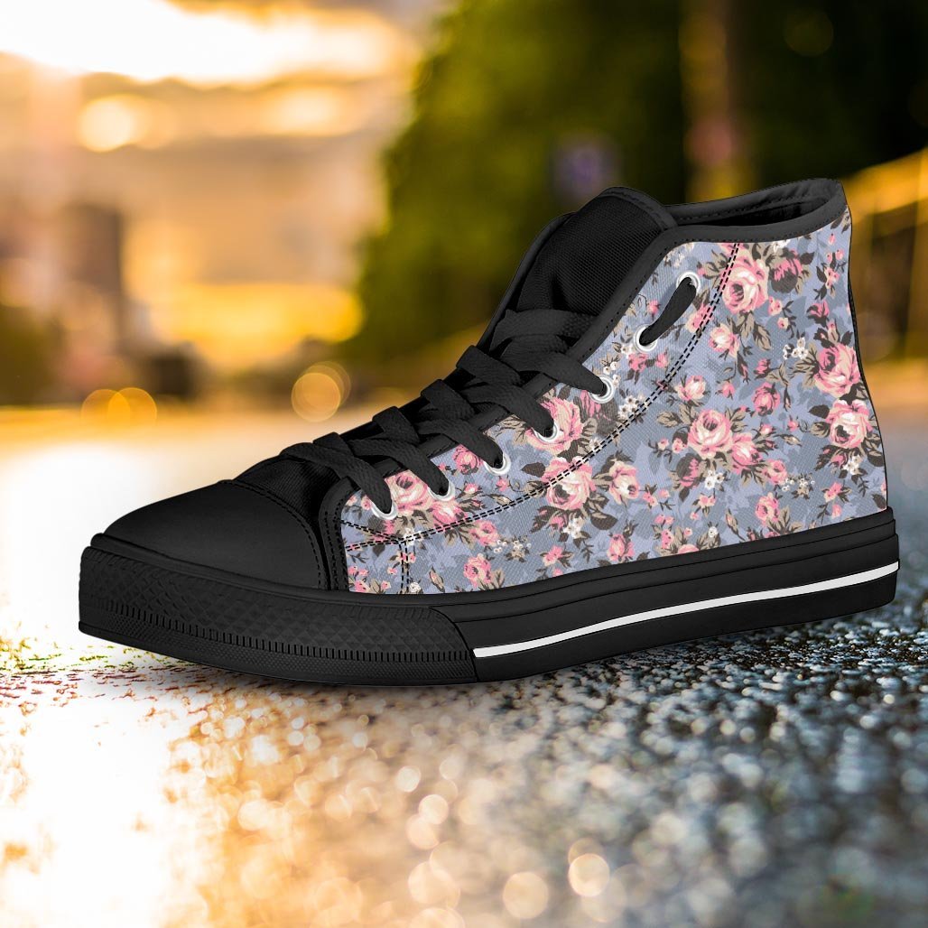 Vintage Pink Rose Flower Print Women's High Top Shoes-grizzshop