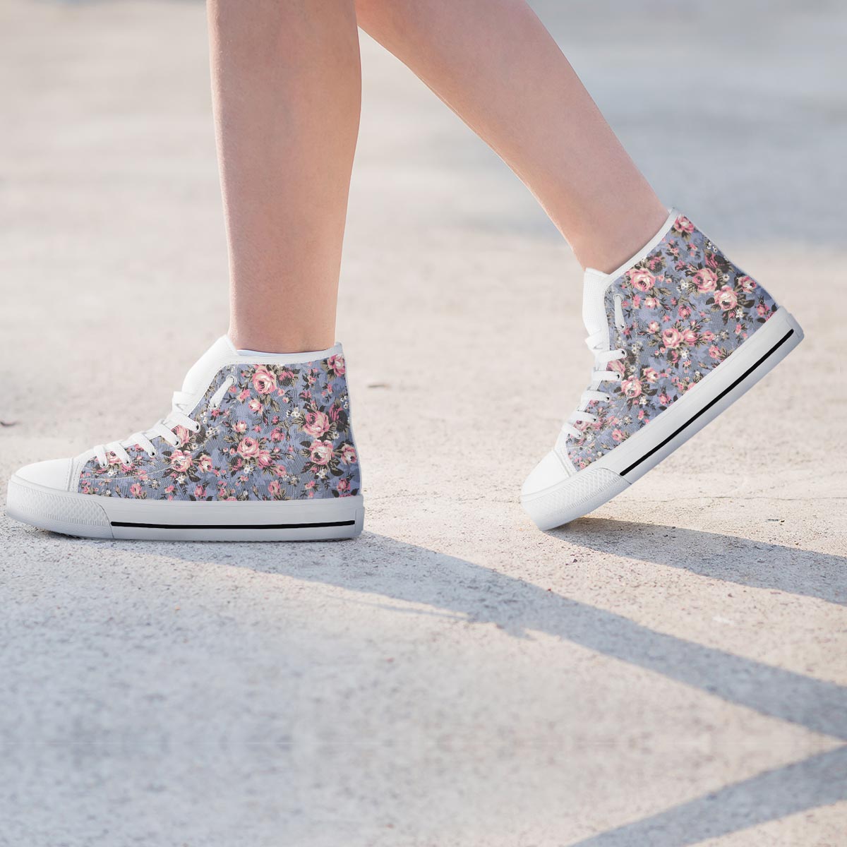 Vintage Pink Rose Flower Print Women's High Top Shoes-grizzshop