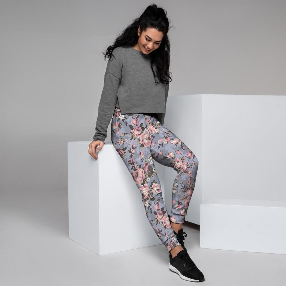 Vintage Pink Rose Flower Print Women's Joggers-grizzshop