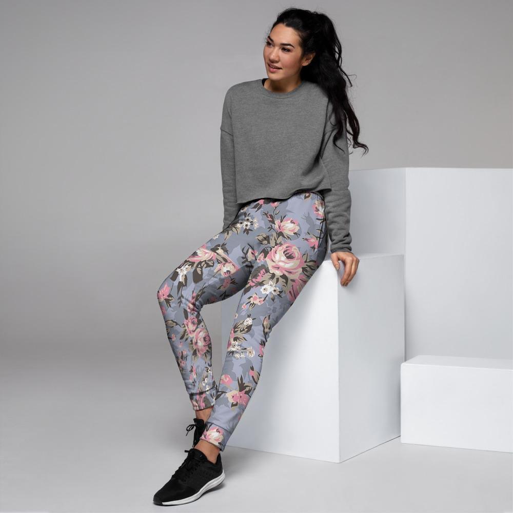 Vintage Pink Rose Flower Print Women's Joggers-grizzshop