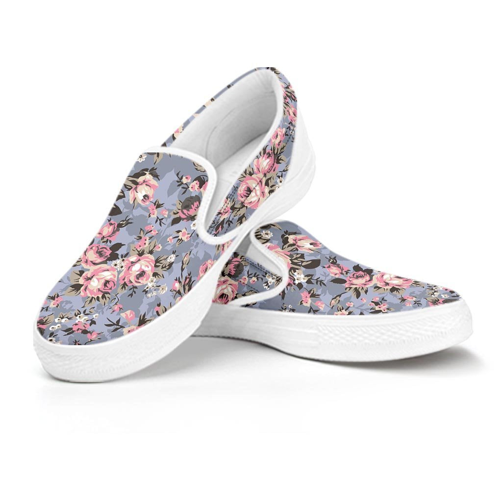 Vintage Pink Rose Flower Print Women's Slip On Sneakers-grizzshop