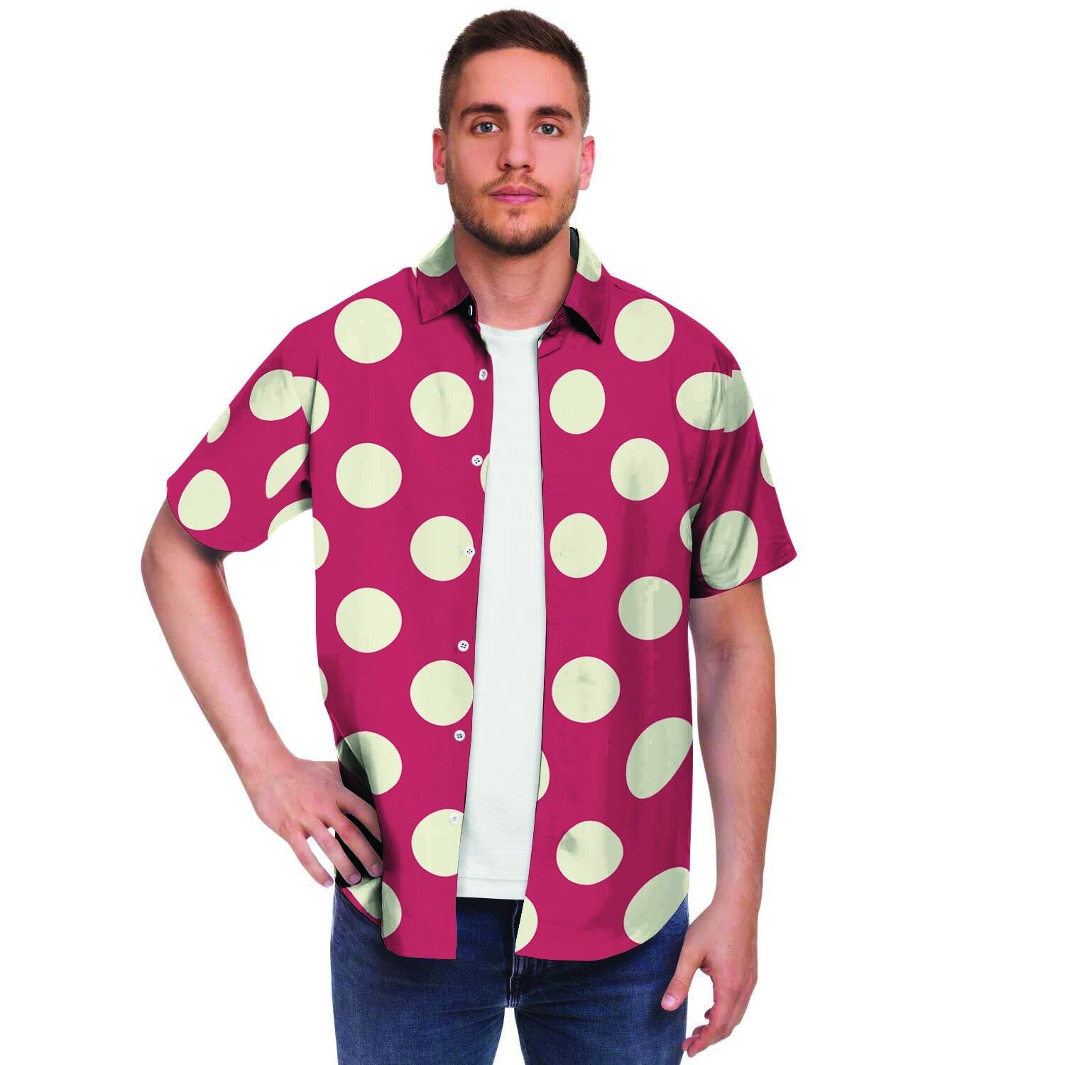 Vintage Red Polka Dot Men's Short Sleeve Shirt-grizzshop