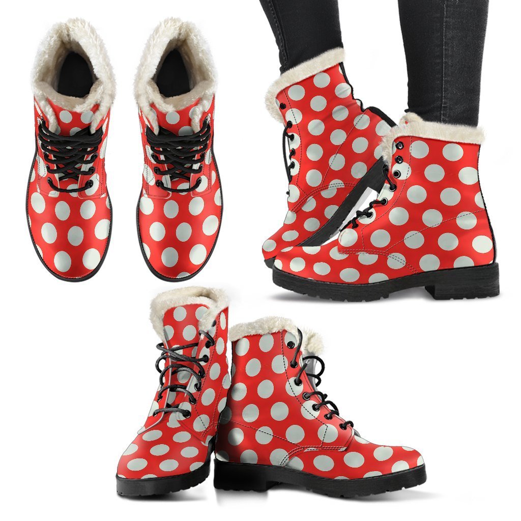 Vintage Red White Polka Dot Pattern Print Comfy Winter Boots-grizzshop