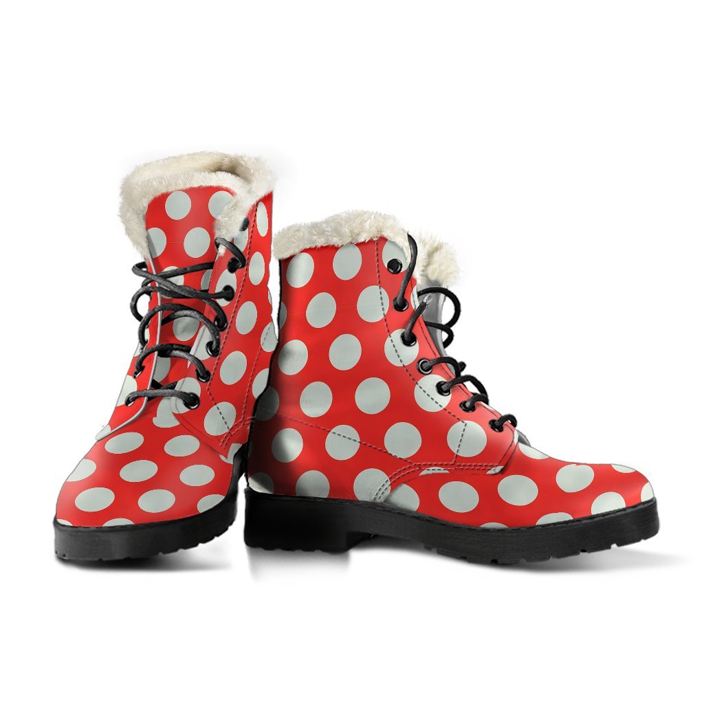 Vintage Red White Polka Dot Pattern Print Comfy Winter Boots-grizzshop