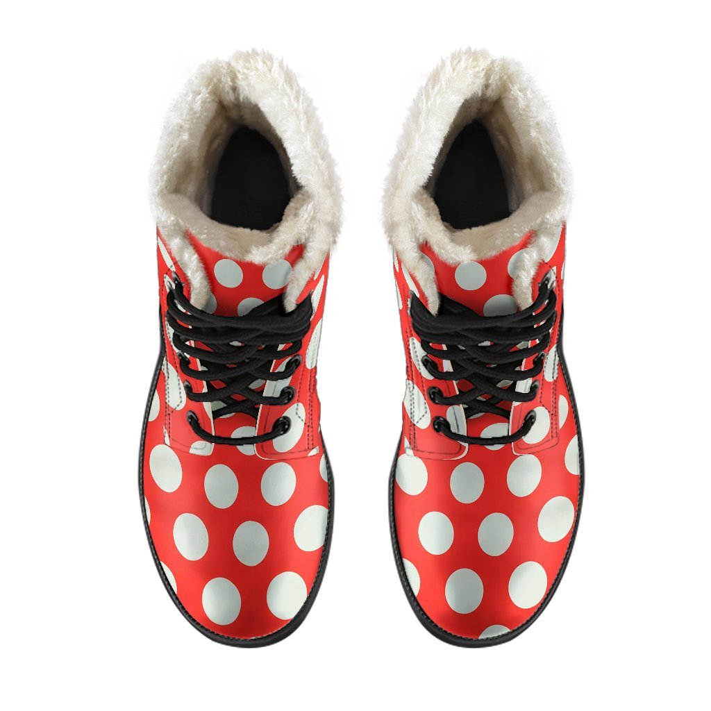 Vintage Red White Polka Dot Pattern Print Comfy Winter Boots-grizzshop