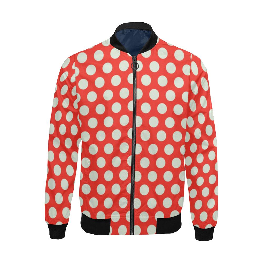 Vintage Red White Polka Dot Pattern Print Men's Bomber Jacket-grizzshop
