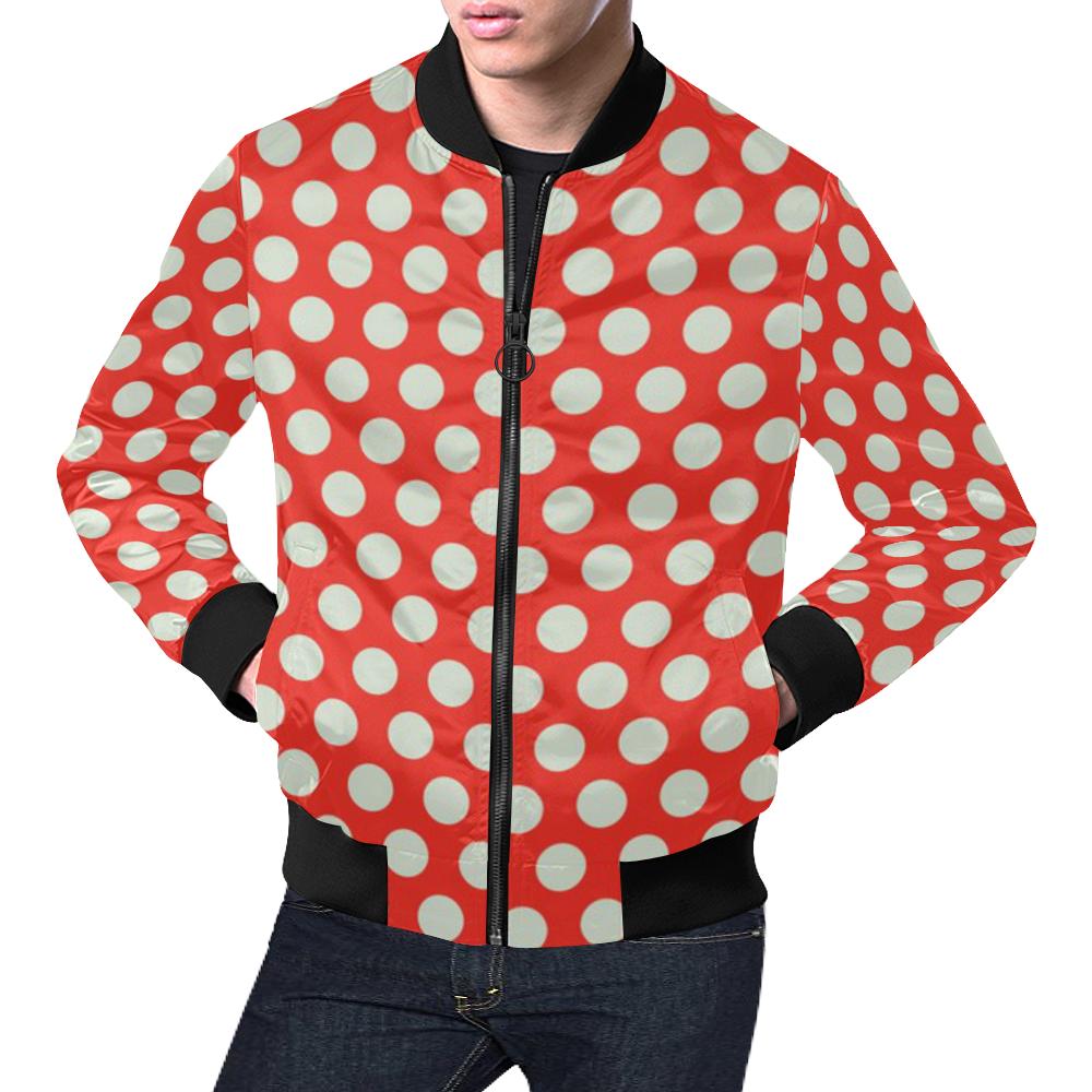 Vintage Red White Polka Dot Pattern Print Men's Bomber Jacket-grizzshop