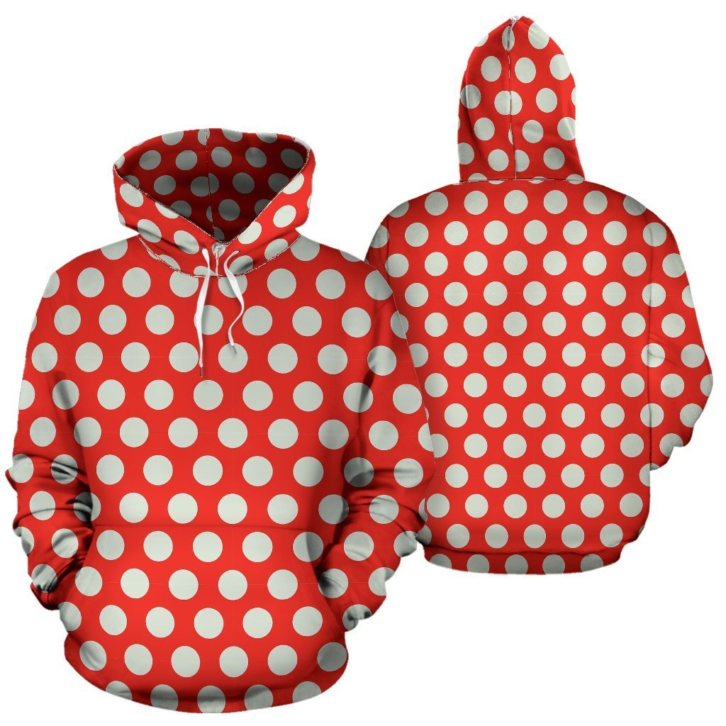 Vintage Red White Polka Dot Pattern Print Women Men Pullover Hoodie-grizzshop