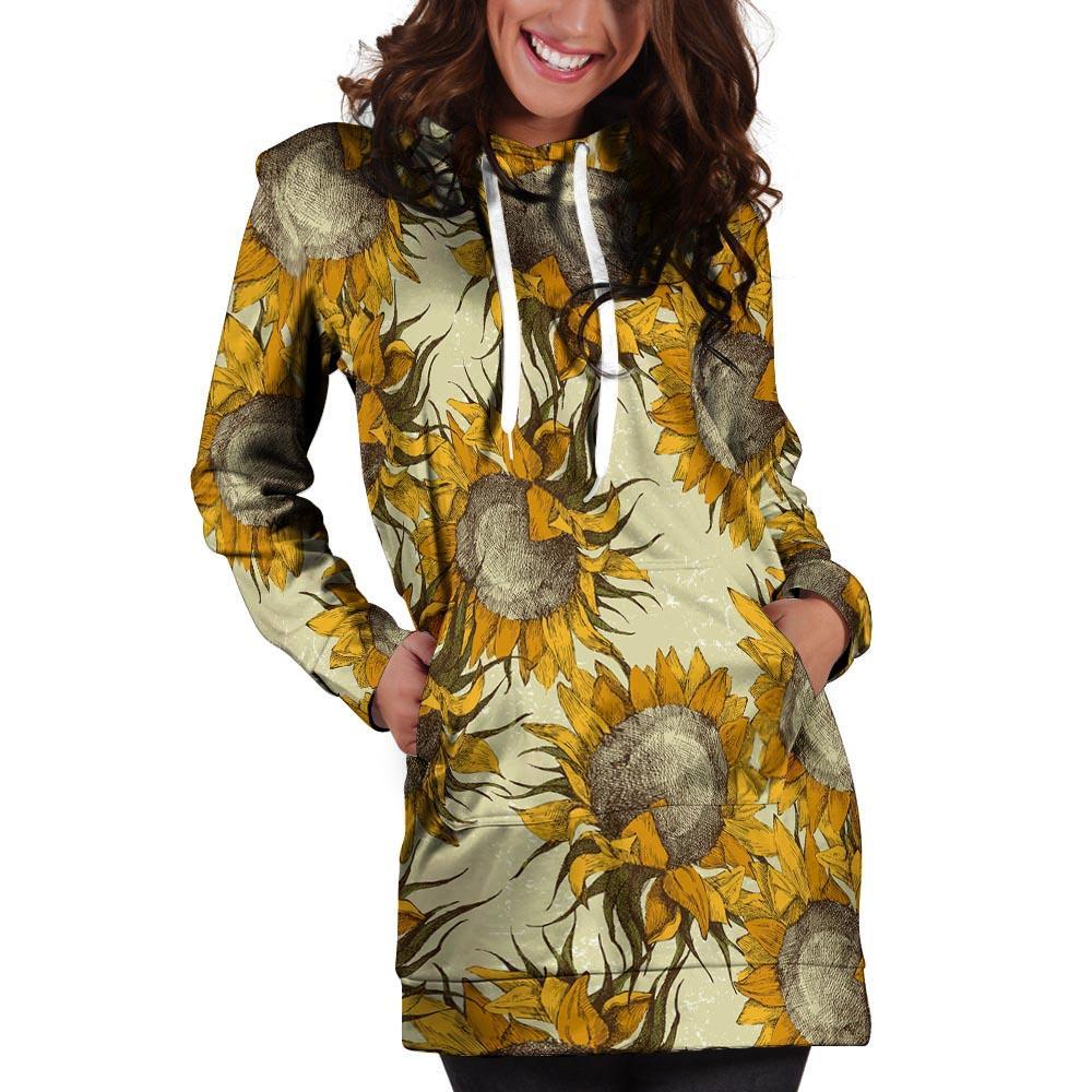 Vintage Sunflower Hoodie Dress-grizzshop
