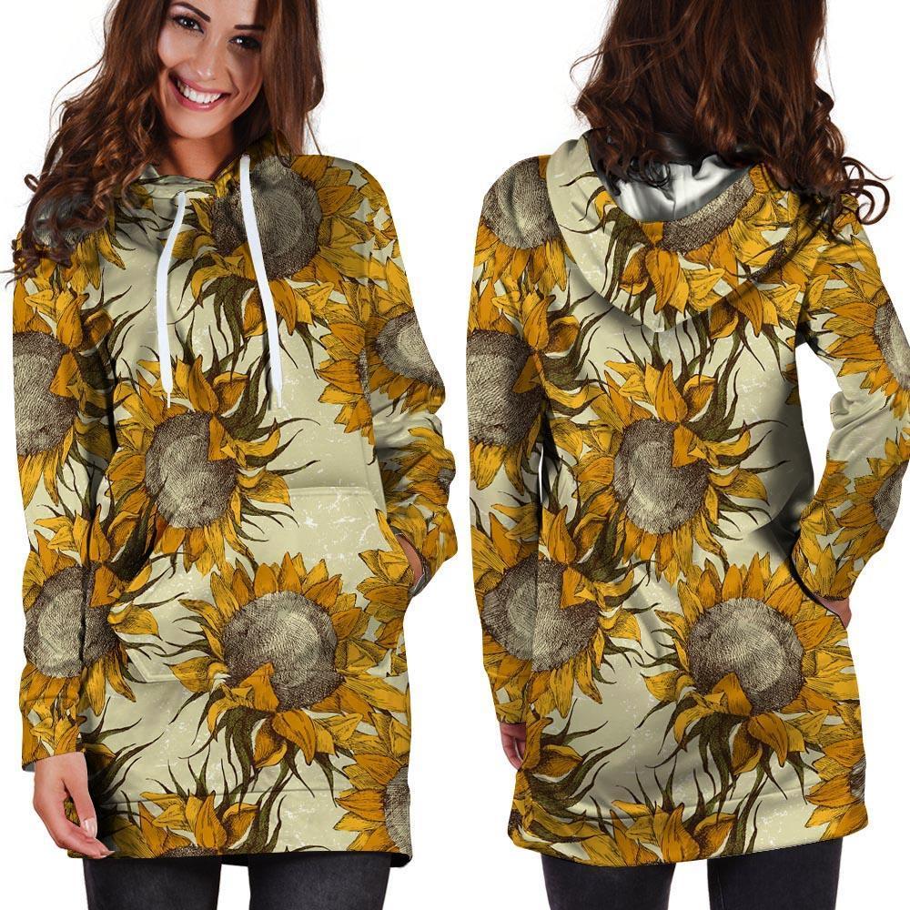 Vintage Sunflower Hoodie Dress-grizzshop