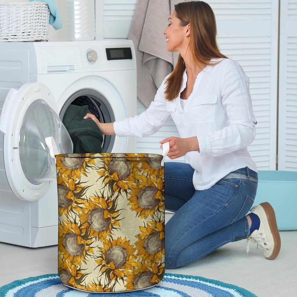 Vintage Sunflower Laundry Basket-grizzshop