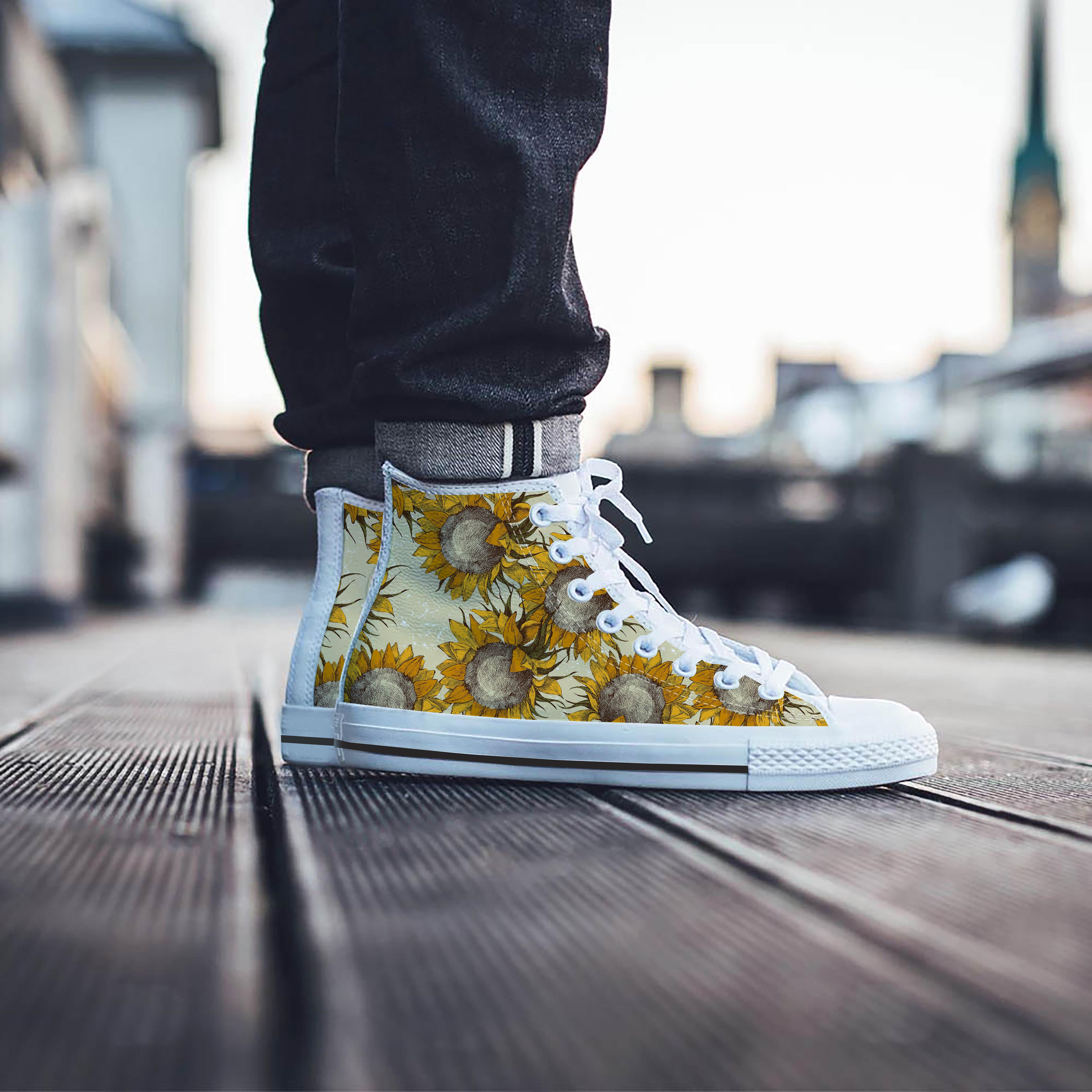 Vintage Sunflower Men's High Top Shoes-grizzshop