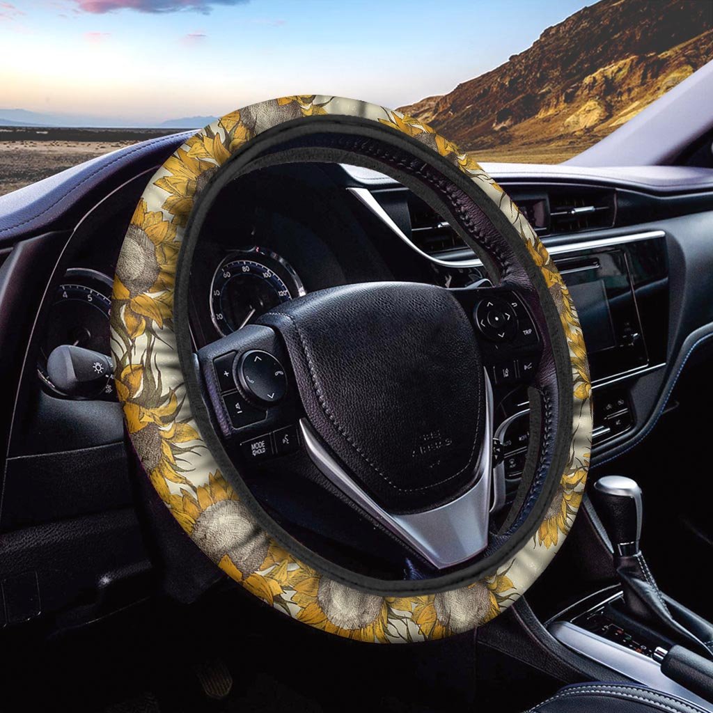 Vintage Sunflower Steering Wheel Cover-grizzshop