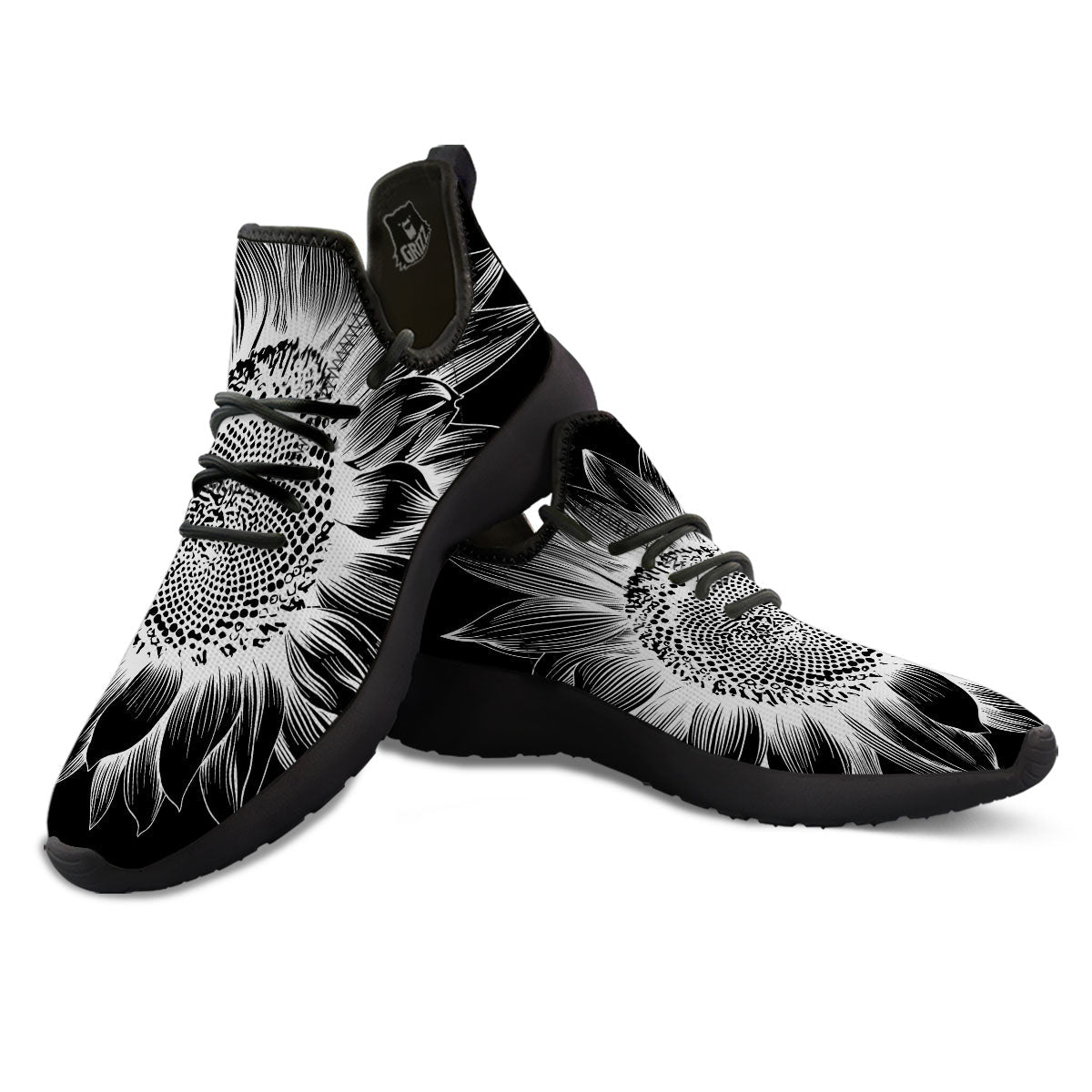 Vintage Sunflower White And Black Print Black Athletic Shoes-grizzshop