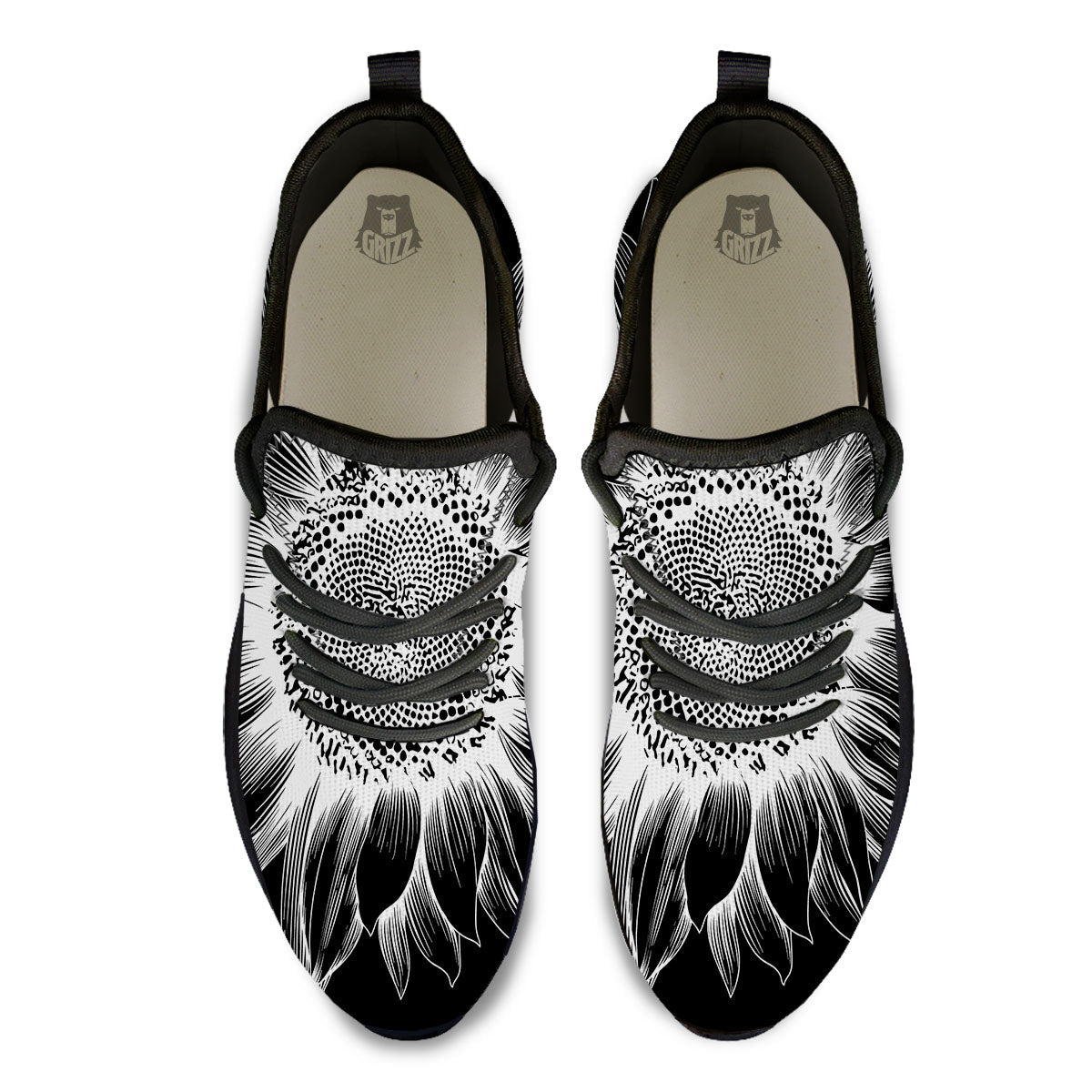 Vintage Sunflower White And Black Print Black Athletic Shoes-grizzshop