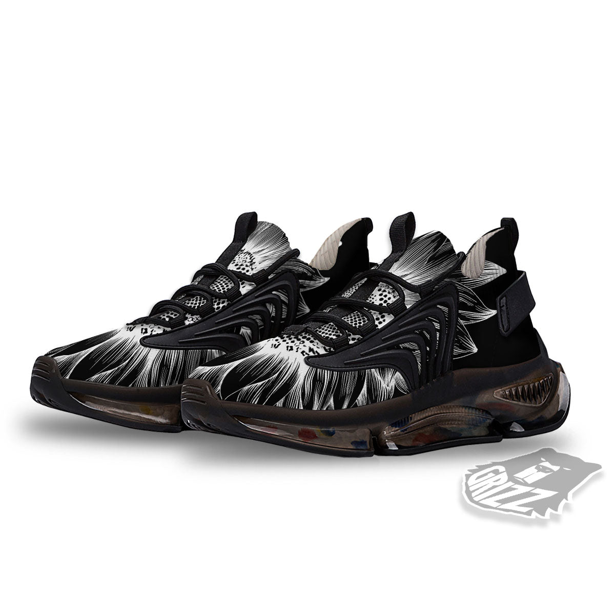 Vintage Sunflower White And Black Print Black Gym Shoes-grizzshop