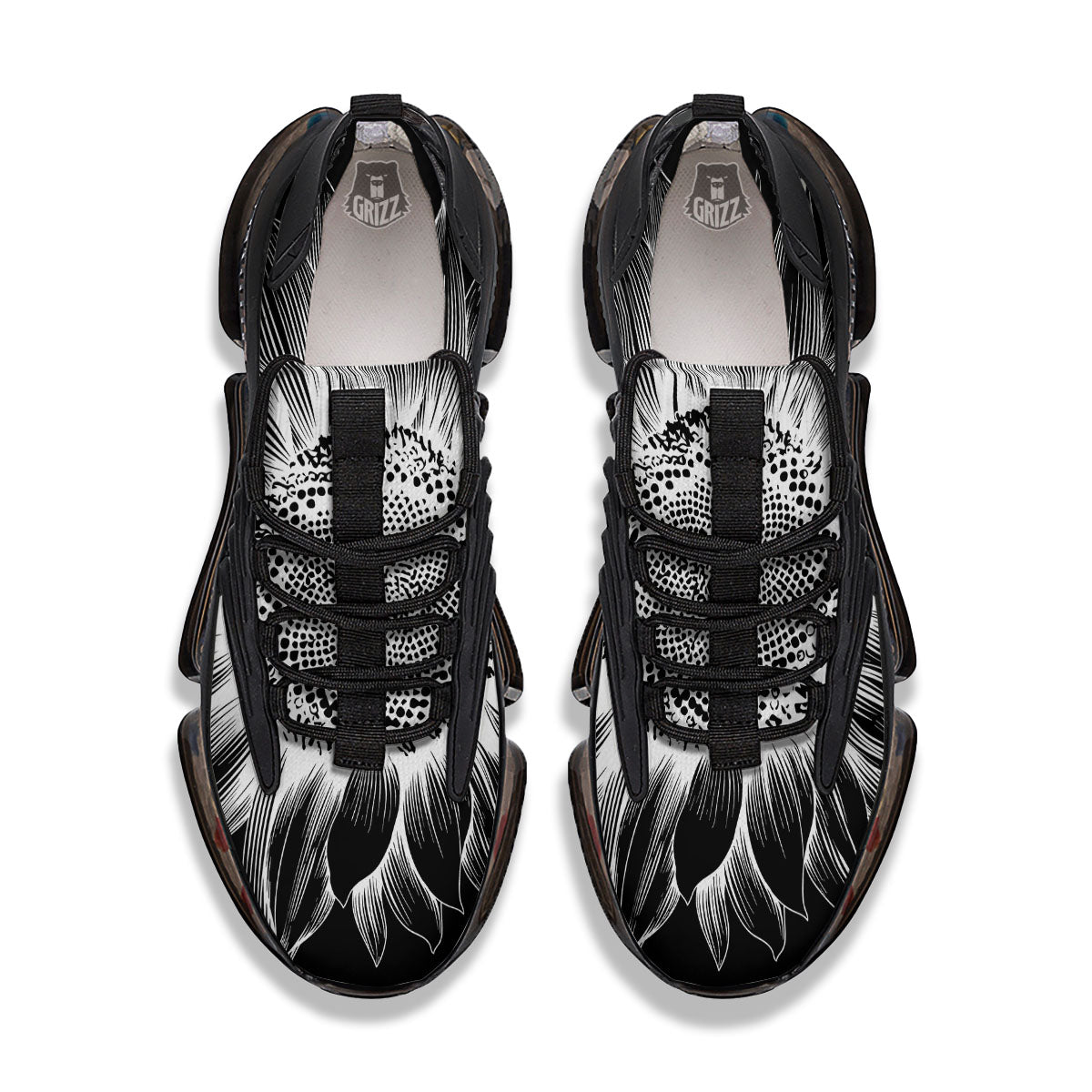Vintage Sunflower White And Black Print Black Gym Shoes-grizzshop