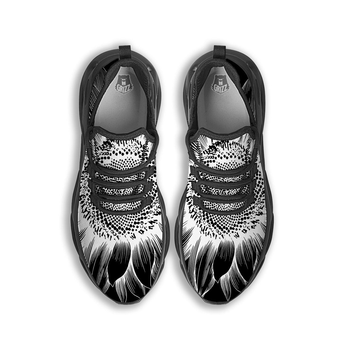 Vintage Sunflower White And Black Print Black Running Shoes-grizzshop
