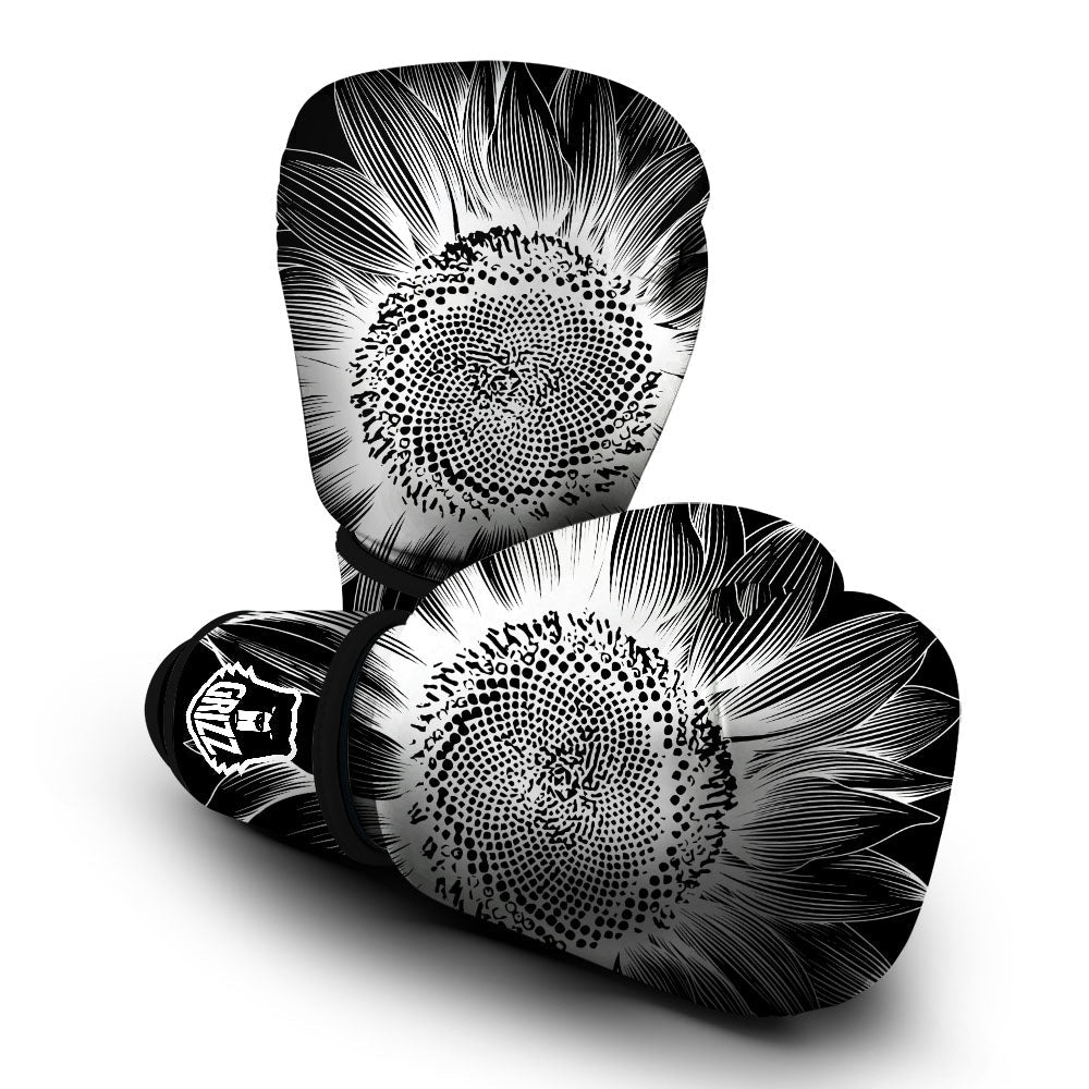 Vintage Sunflower White And Black Print Boxing Gloves-grizzshop