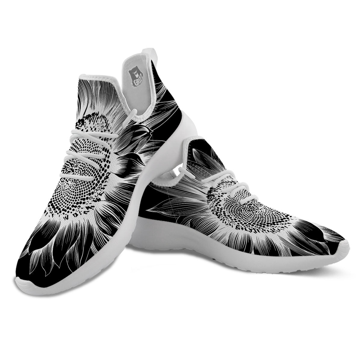 Vintage Sunflower White And Black Print White Athletic Shoes-grizzshop
