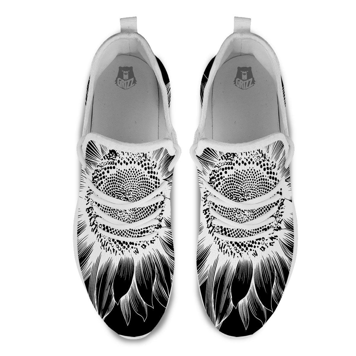 Vintage Sunflower White And Black Print White Athletic Shoes-grizzshop