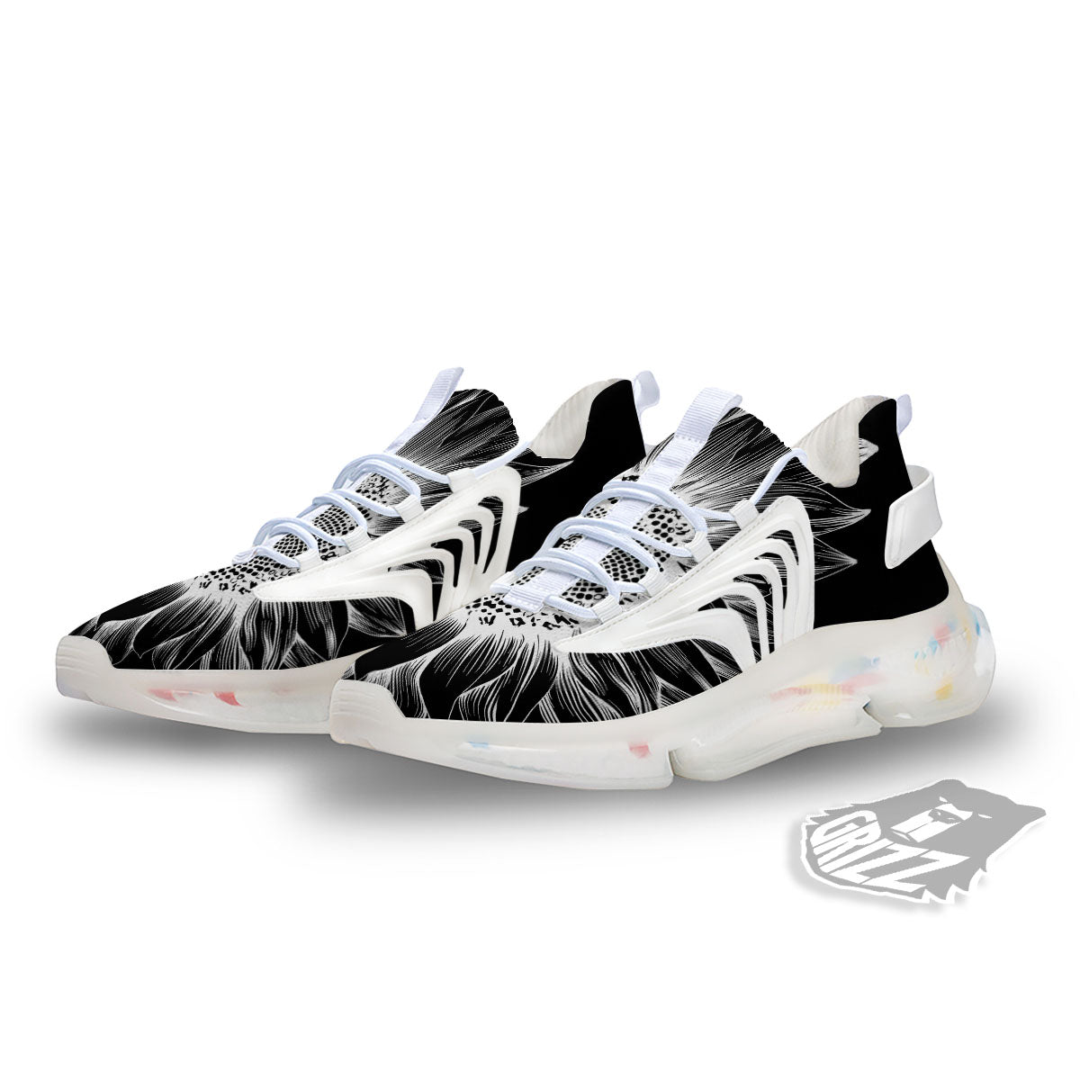 Vintage Sunflower White And Black Print White Gym Shoes-grizzshop