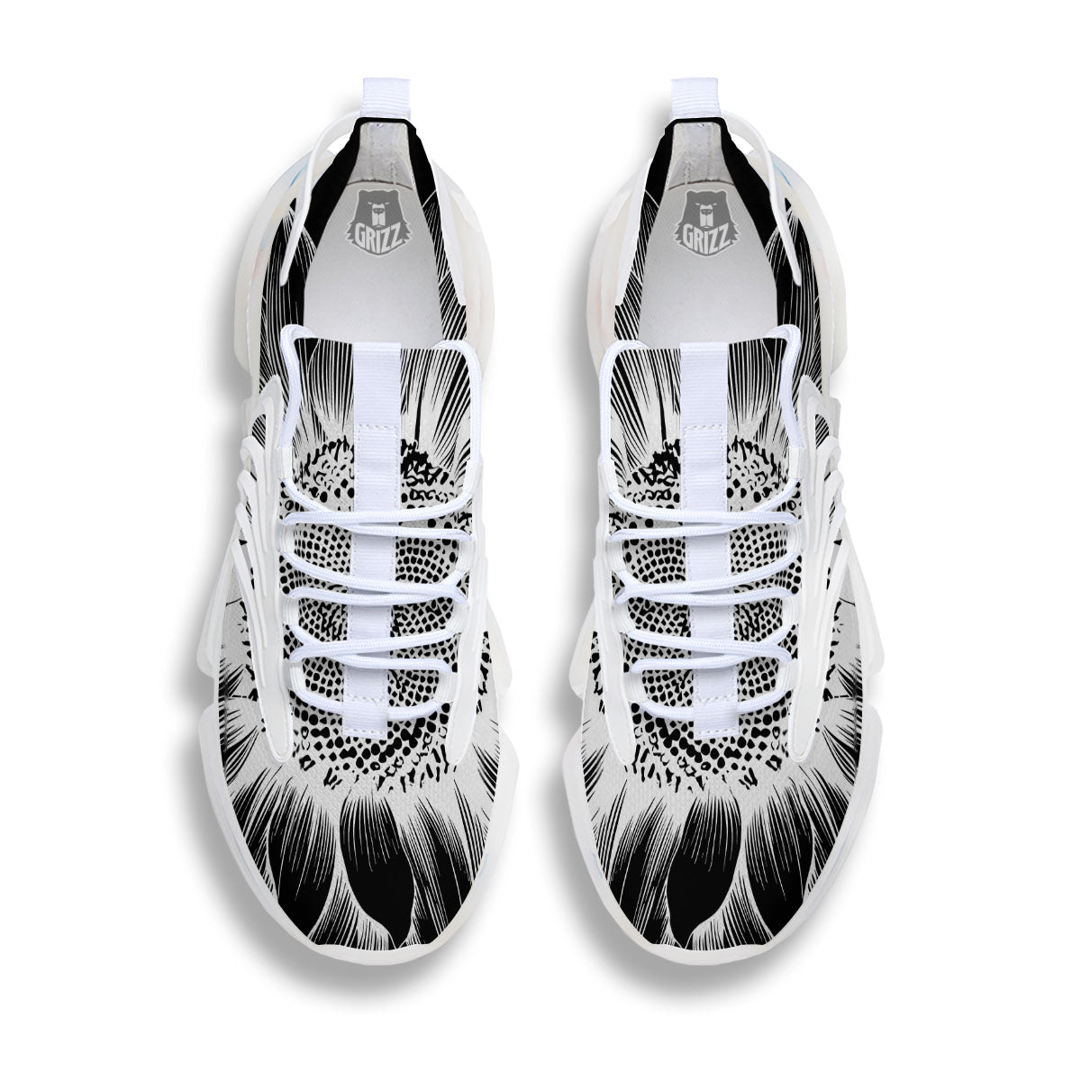 Vintage Sunflower White And Black Print White Gym Shoes-grizzshop