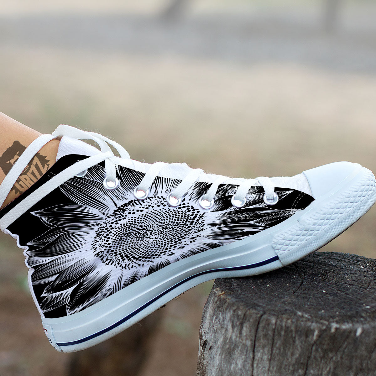 Vintage Sunflower White And Black Print White High Top Shoes-grizzshop