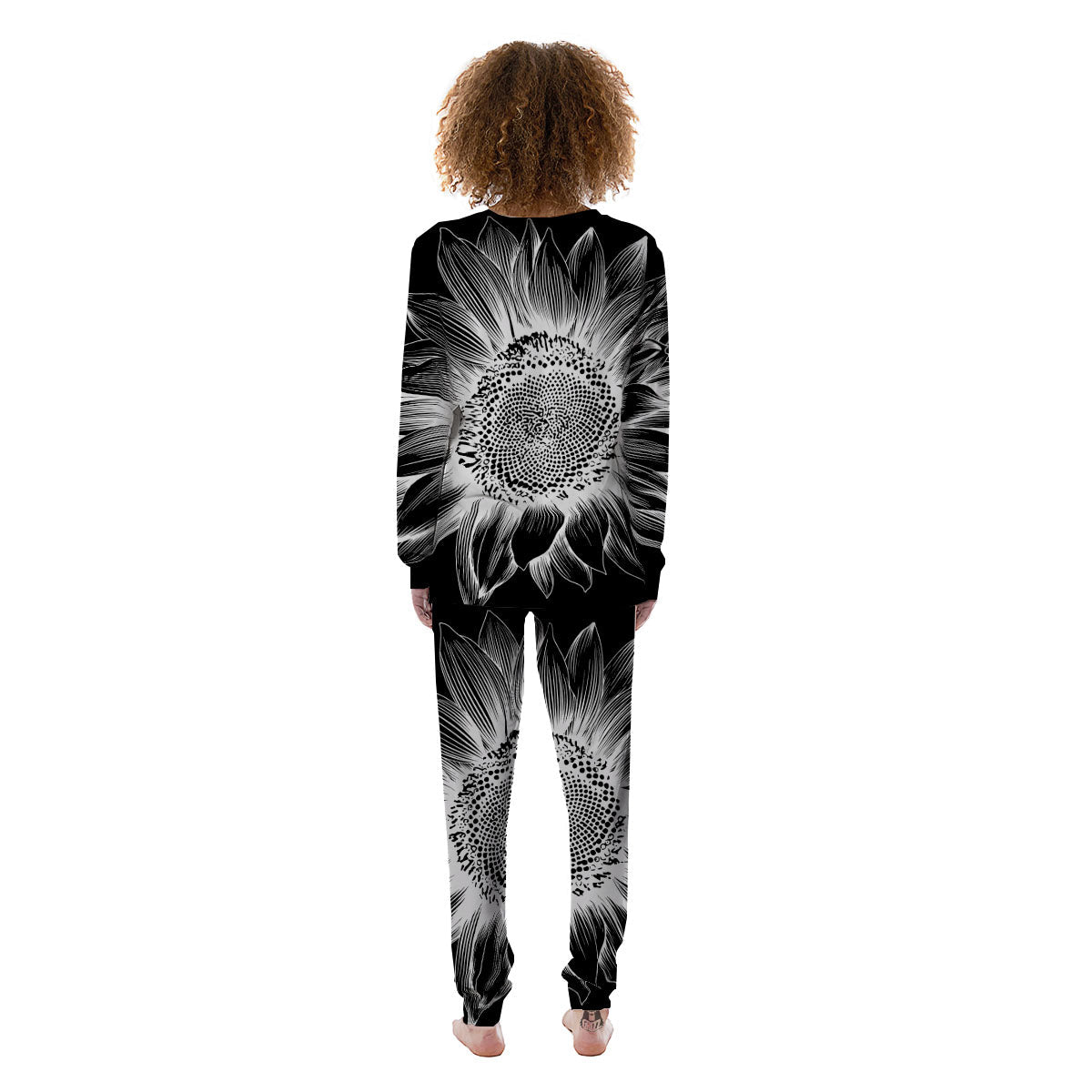 Vintage Sunflower White And Black Print Women's Pajamas-grizzshop