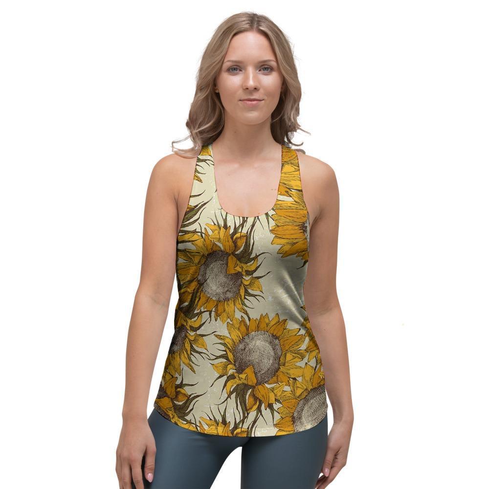 Vintage Sunflower Women's Racerback Tank Top-grizzshop
