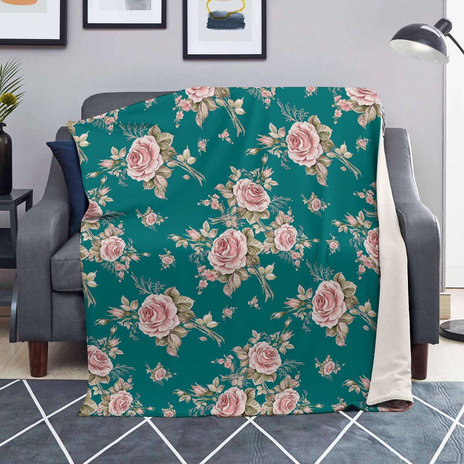 Vintage Watercolor Pink Rose Flower Print Blanket-grizzshop