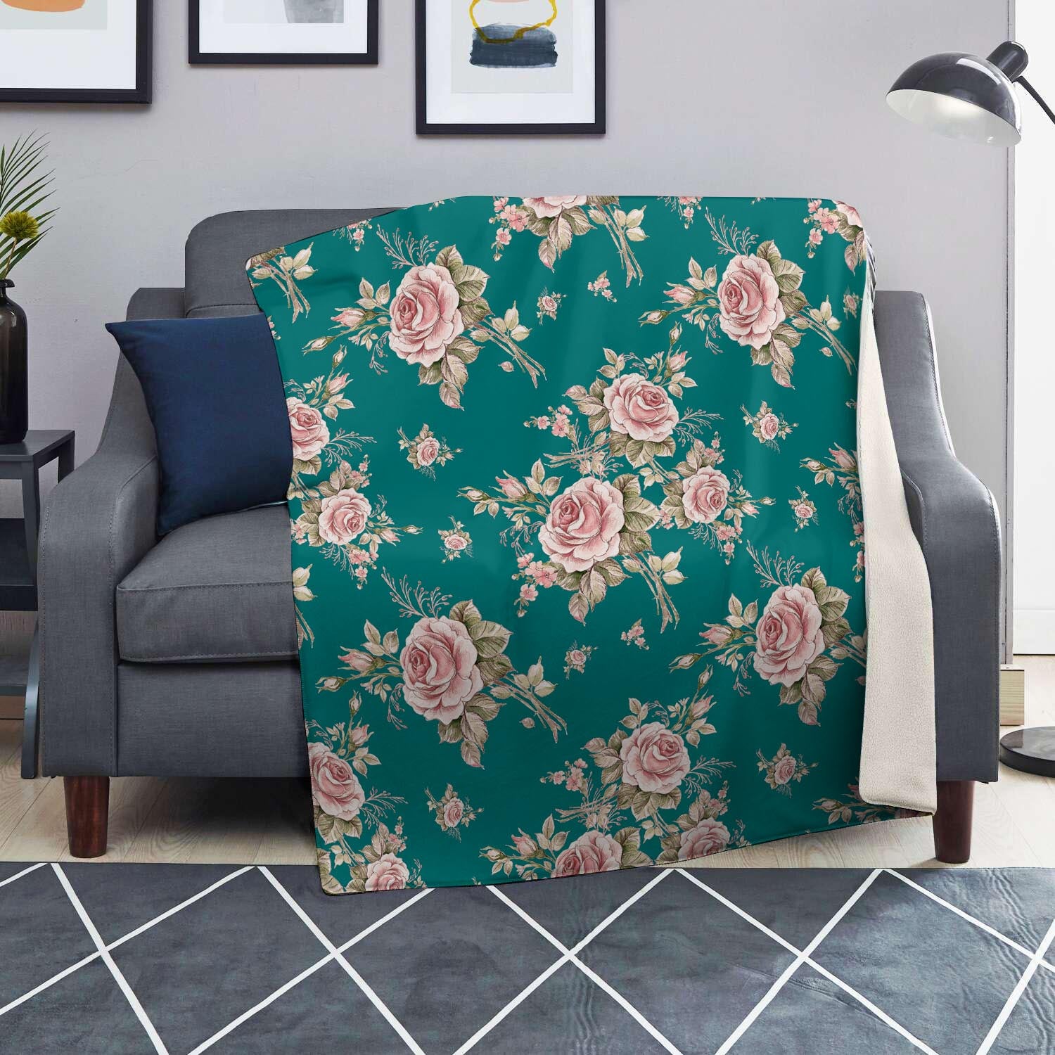 Vintage Watercolor Pink Rose Flower Print Blanket-grizzshop
