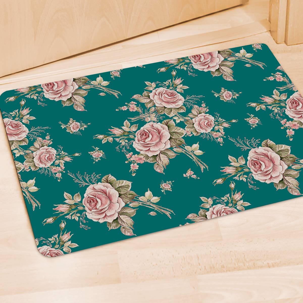 Vintage Watercolor Pink Rose Flower Print Door Mat-grizzshop