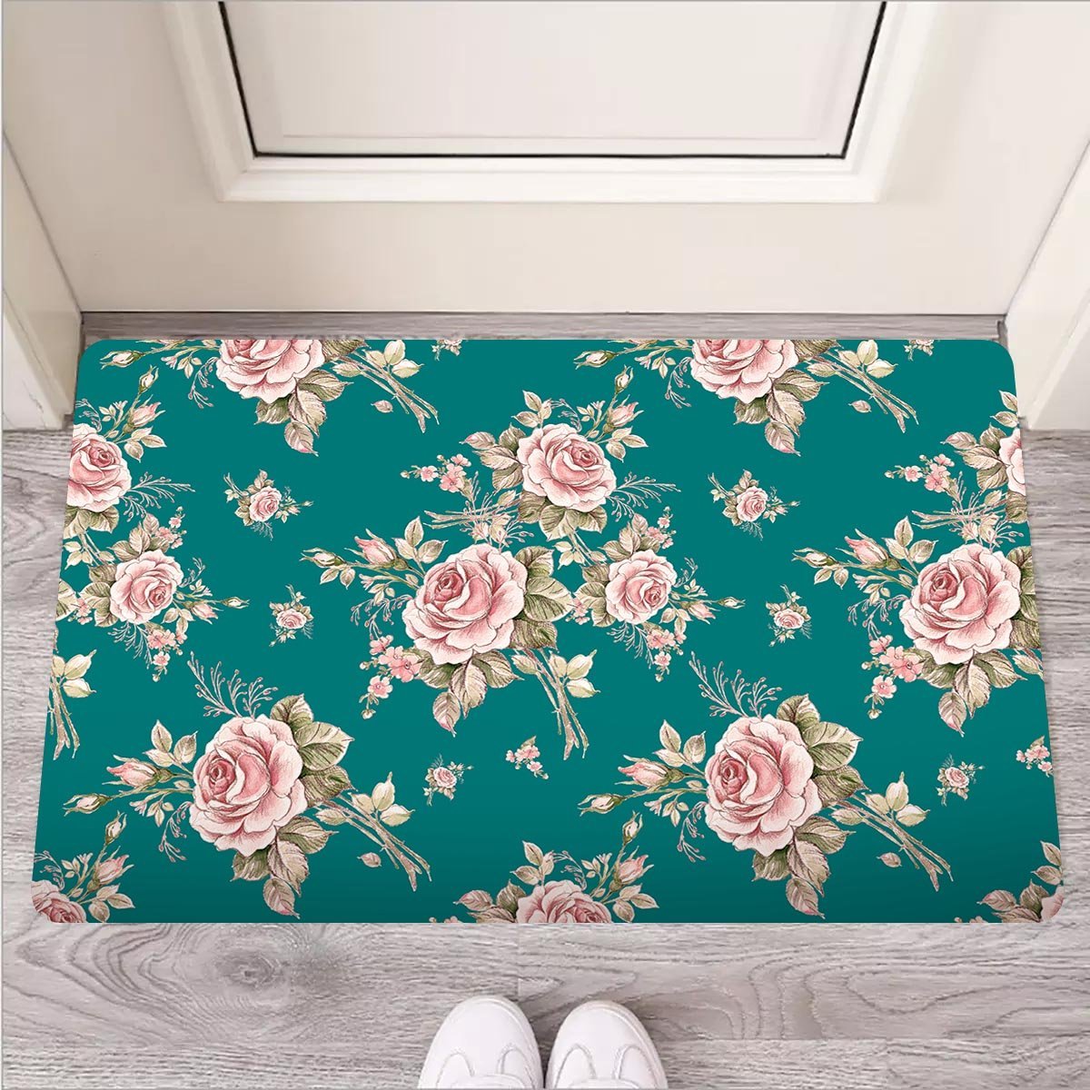 Vintage Watercolor Pink Rose Flower Print Door Mat-grizzshop