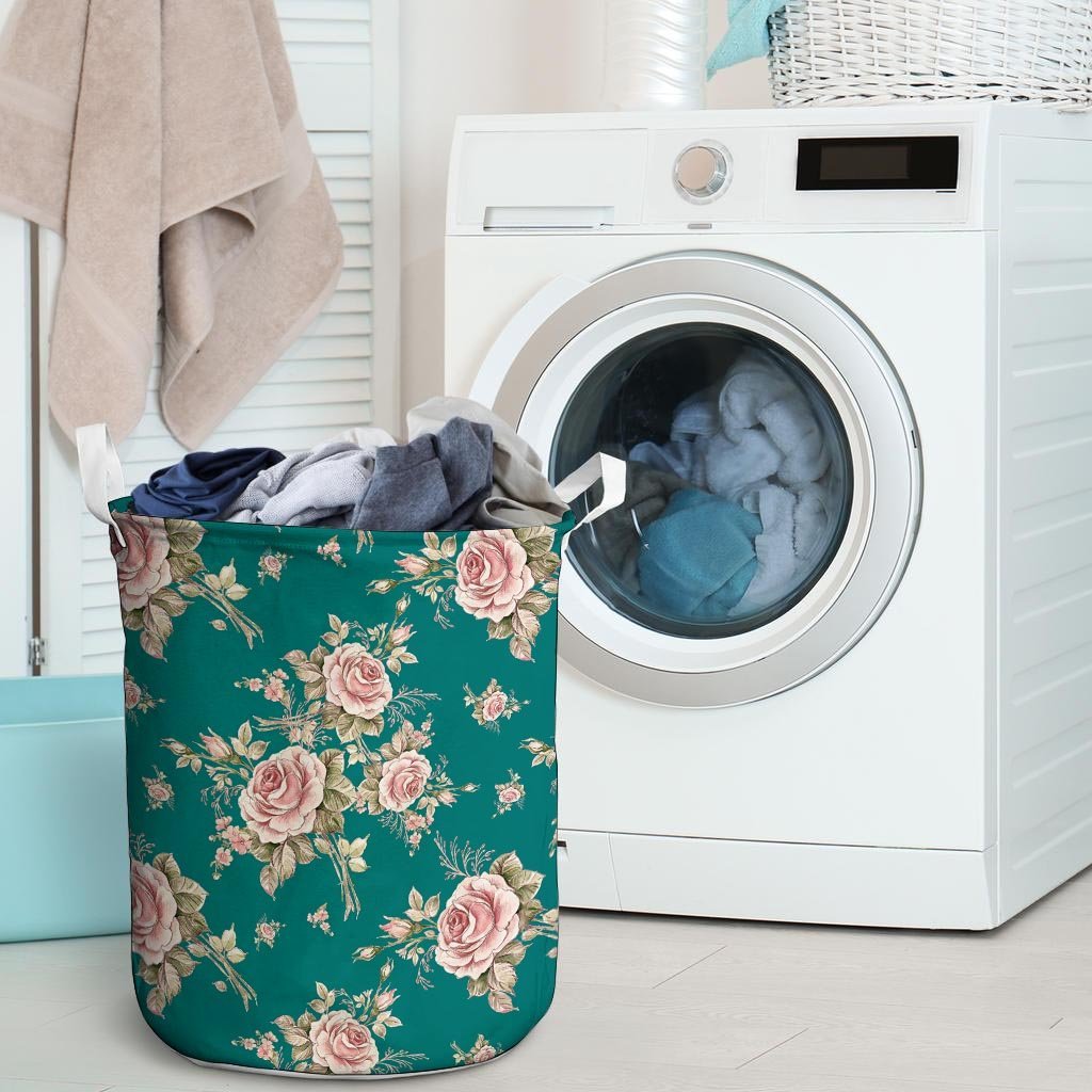 Vintage Watercolor Pink Rose Flower Print Laundry Basket-grizzshop