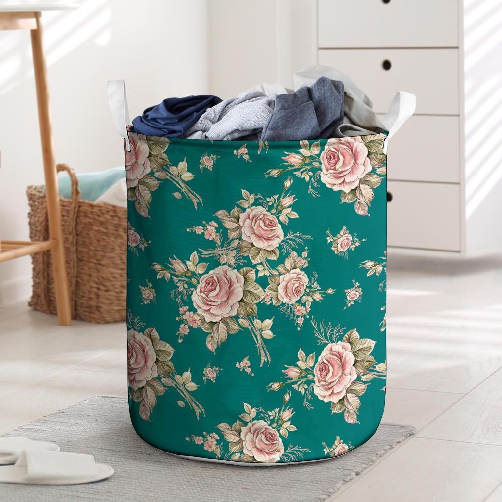 Vintage Watercolor Pink Rose Flower Print Laundry Basket-grizzshop