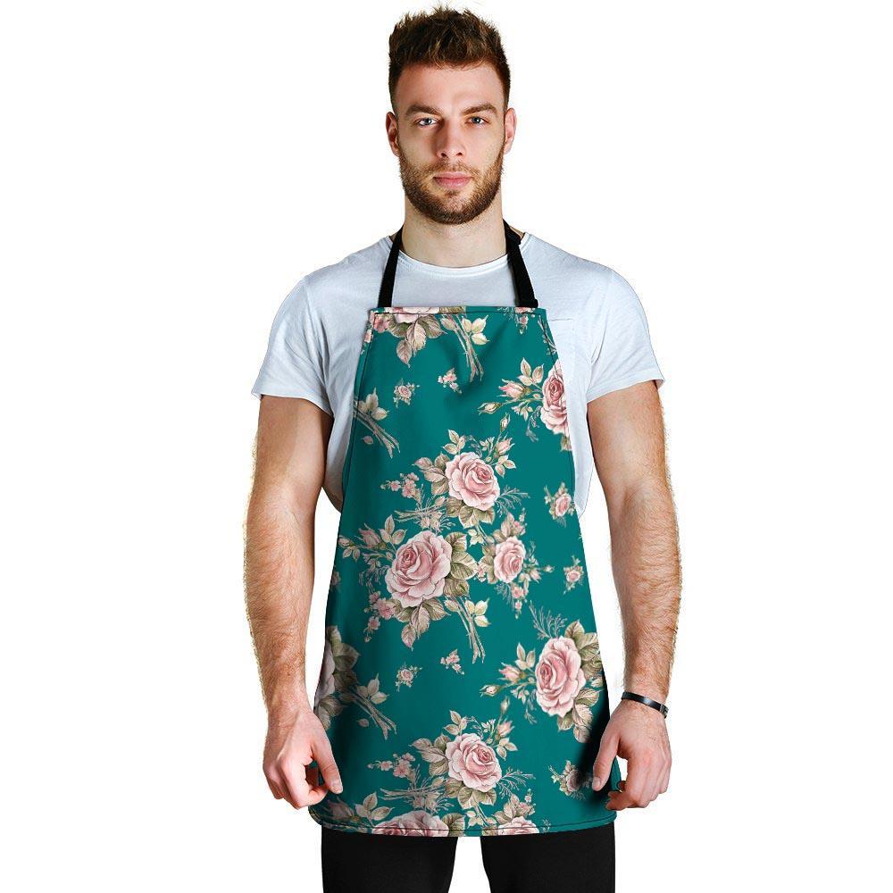 Vintage Watercolor Pink Rose Flower Print Men's Apron-grizzshop