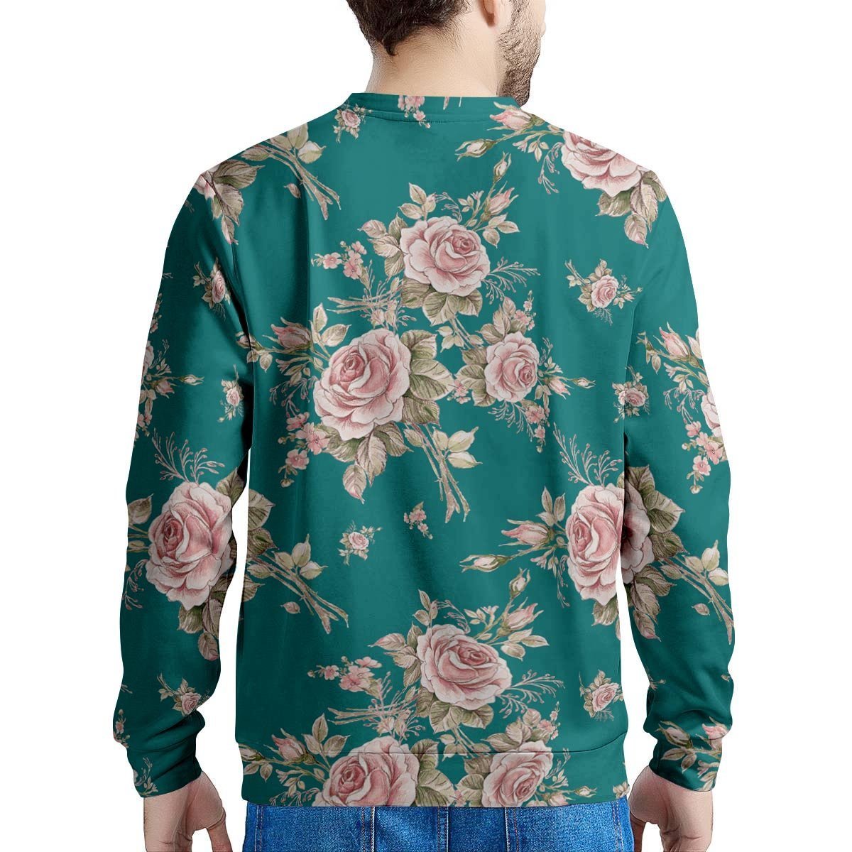 Vintage Watercolor Pink Rose Flower Print Men's Sweatshirt-grizzshop