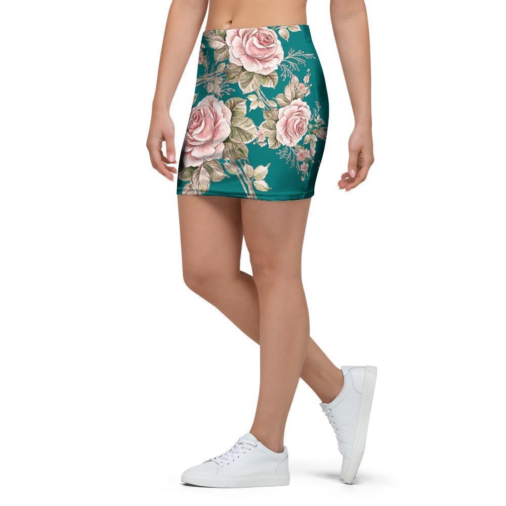 Vintage Watercolor Pink Rose Flower Print Mini Skirt-grizzshop