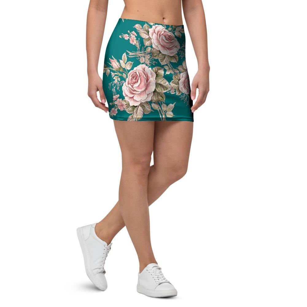 Vintage Watercolor Pink Rose Flower Print Mini Skirt-grizzshop